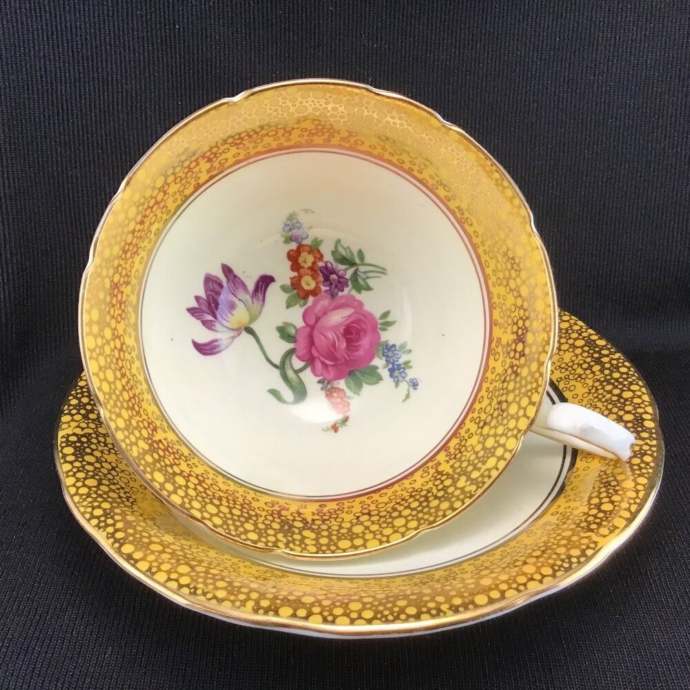 Vintage Aynsley Teacup and Saucer Yellow & Gold Bone China